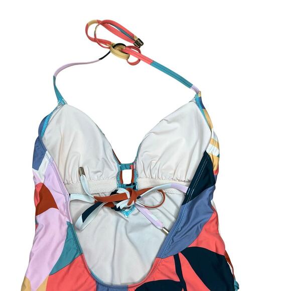 Laundry Shelli Segal Plunge Front Swimsuit Halter Geometric Print Deep V-Neck - Picture 8 of 11